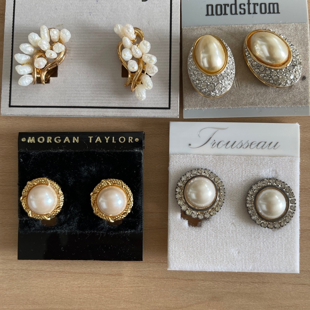 Gold-Tone Round Pearl Clip-On Earrings